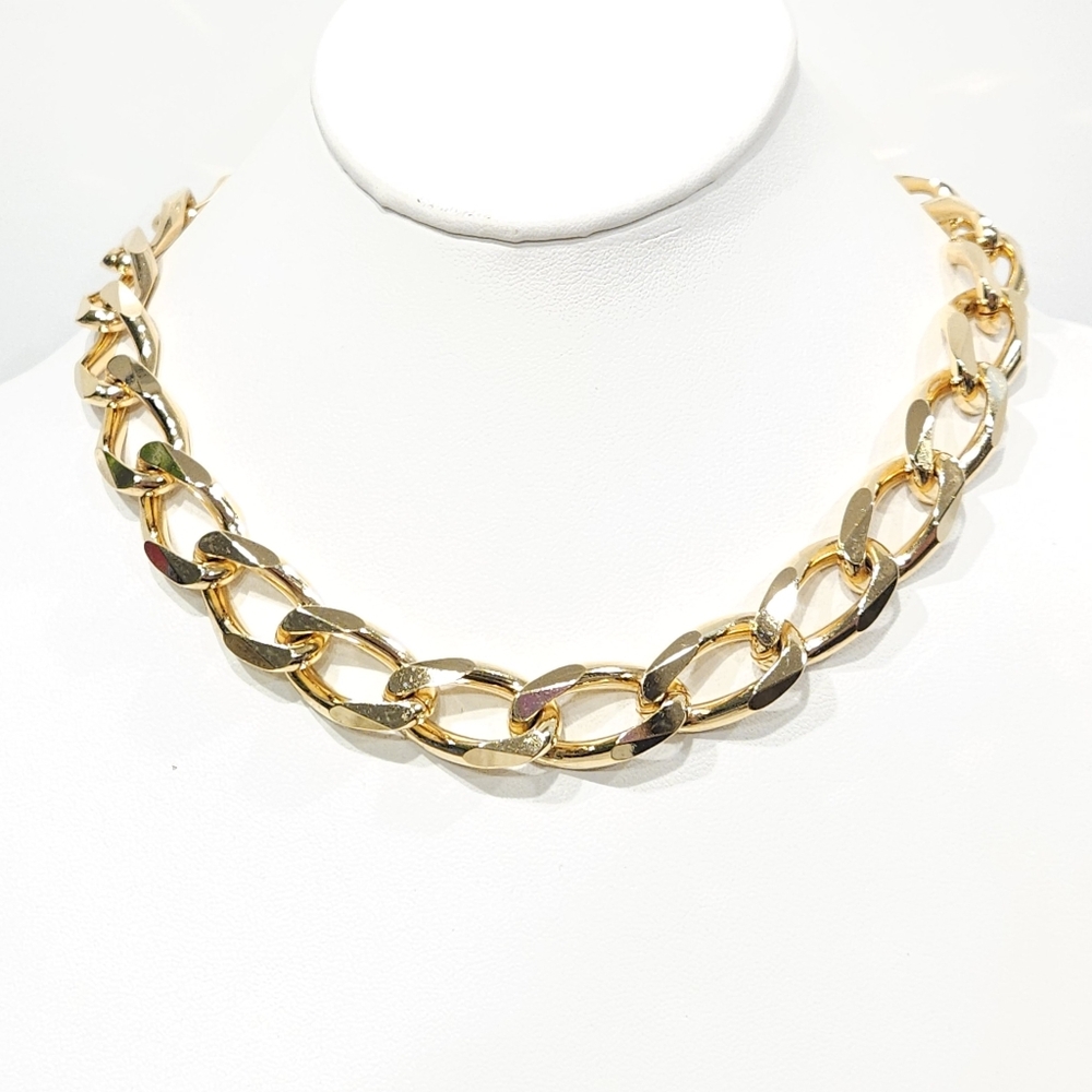 Vintage Christian Dior Curb Chain Necklace 1990s Chunky Gold Tone 16-inch - Picture 4 of 16